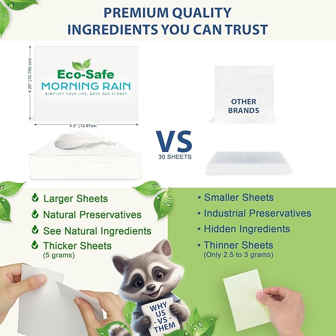 MorningRain Eco-Safe Laundry Detergent Sheets - Ingredients from Finland,Natural Scent, Bio-Enzyme Formula, Power Clean, 90 Sheets (Up to 180 Loads) - Non-Toxic, Preservative-Free, Designed in USA