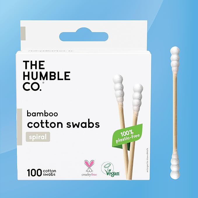 The Humble Co Bamboo Cotton Swabs with Spiral Design, 600 Count - Cotton Buds for Ears, Makeup, Baby Care & Cleaning - Personal Hygiene Essentials & Toiletries - Daily Products for Travel & Home
