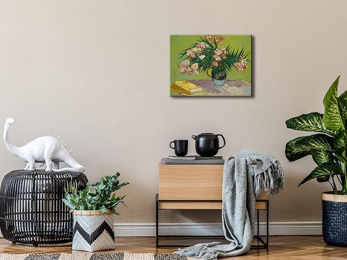 Wieco Art Oleanders 1888 Giclee Canvas Prints Wall Art by Van Gogh Floral Oil Paintings Reproduction for Home Decorations Modern Stretched and Framed HD Classic Abstract Flowers Pictures Artwork