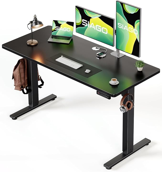 SIAGO Electric Standing Desk Adjustable - 48 x 24 Inch Sit Stand up Desk with Cable Management - 3 Memory Preset Adjustable Height Table