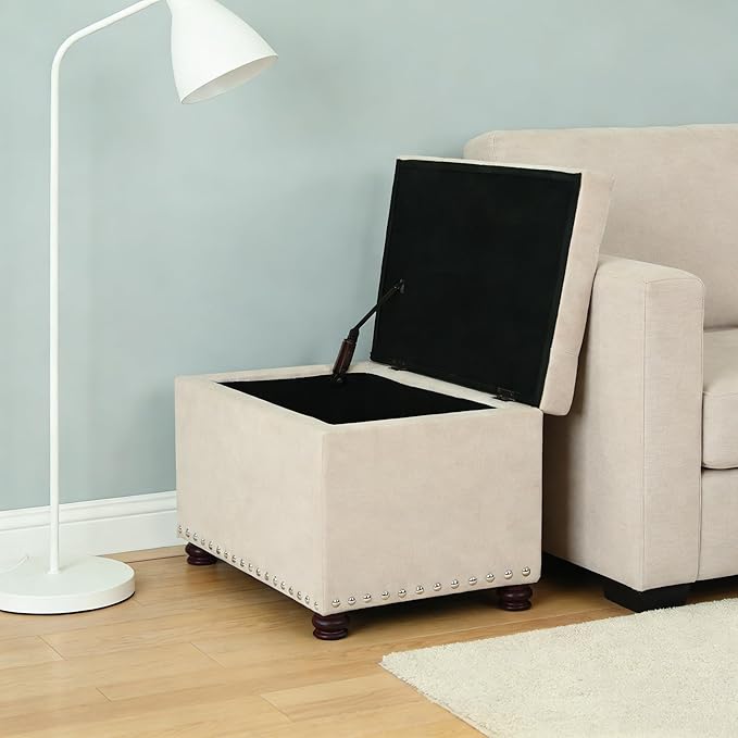 Joveco Storage Ottoman, 24" Fabric Rectangle Tufted Bench Foot Rest Stool for Living Room Bedroom, Beige