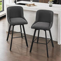 Swivel Counter Height Bar Stools Set of 2, 30''H Upholstered Barstools with Backs, Modern Bar Stool Chairs for Kitchen Island, Metal Legs, Fabric, Black Grey Stools Counter Chair