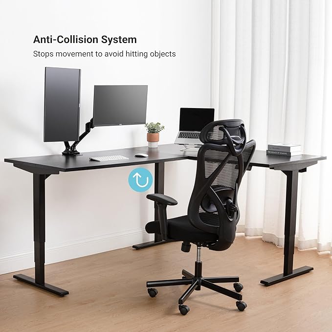 Progressive Desk Stand Up Height Adjustable Standing Desk - L Shaped 85" x 72" Corner Computer Rising Workstation Electric Table - Gray Oak, Black Frame