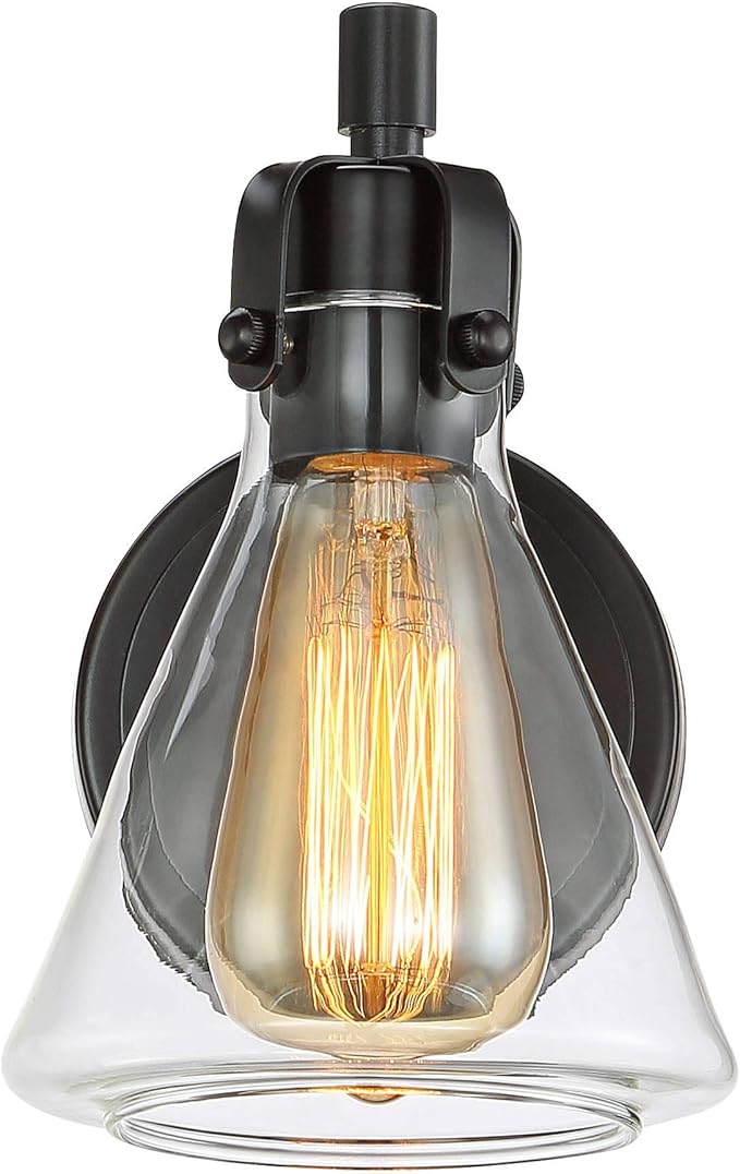 Possini Euro Design Cindy Rustic Wall Light Sconces Set of 2 Bronze Hardwire 5 1/2" Fixture Beaker Clear Glass Shade for Bedroom Bathroom Bedside Vanity Living Room Home Hallway Dining Kitchen