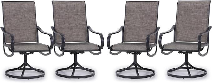 PHI VILLA Patio Swivel Dining Chairs Set of 4 Outdoor Metal Chair with Textilene Mesh Fabric, Patio Gentle Rocker Chair, Black Frame for Deck Garden