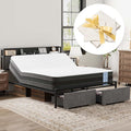 FLEXISPOT Queen Adjustable Bed + 12" Cooling Gel Memory Foam Mattress, Storage Headboard, Charging Station, LED Light, Drawers, Quiet DC Motor, Easy Assembly – Bonus 4-Piece Queen Sheet Set Included