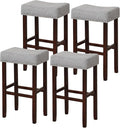 COSTWAY Counter Height Bar Stools Set of 4, 29.5-inch Backless Saddle Stools with Nailhead Trim, Rubber Wood Frame, Footrest, Max Load 330 Lbs, Upholstered Barstools for Kitchen Island Pub, Grey