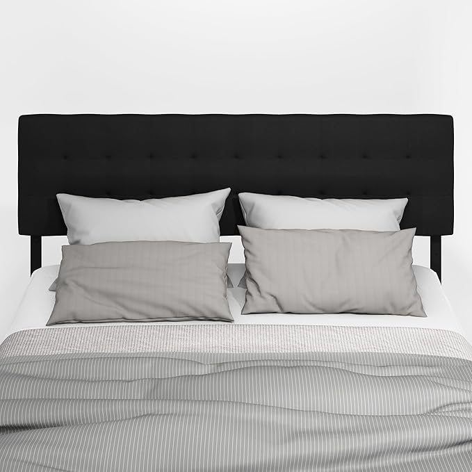 Furinno Roanne Headboard King Size, Tufted Upholstered Wooden Headboard, Bed Frame Mount Head Board, Easy Assembly, for Bedroom, Dorm, Plain Black
