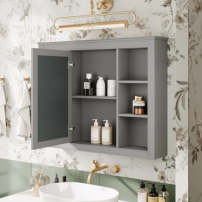 Bathroom Wall Cabinet with Mirror, 35'' x 27.5'' Medicine Cabinet with Mirror Door and Adjustable Shelves, Over Toilet Storage Cabinet, Wall-Mounted Bathroom Mirrors for Over Sink with Storage