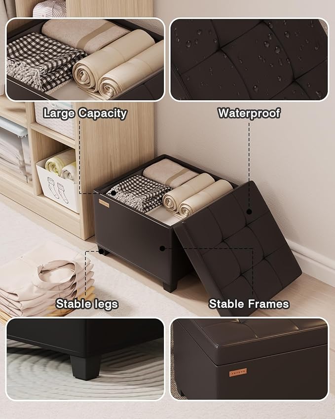 17.7 inches Synthetic Leather turfed Ottomans Cube with Legs, Metal-Framed Square Storage Ottoman Foot Rest Stool Holds 770 LB for Dorm Living Room Bedroom Black UASND63B