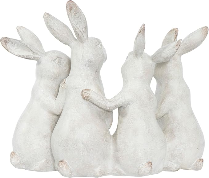 Creative Co-op EC0147 Whitewashed Polyresin Bunny Rabbit Quartet Figures and Figurines, White