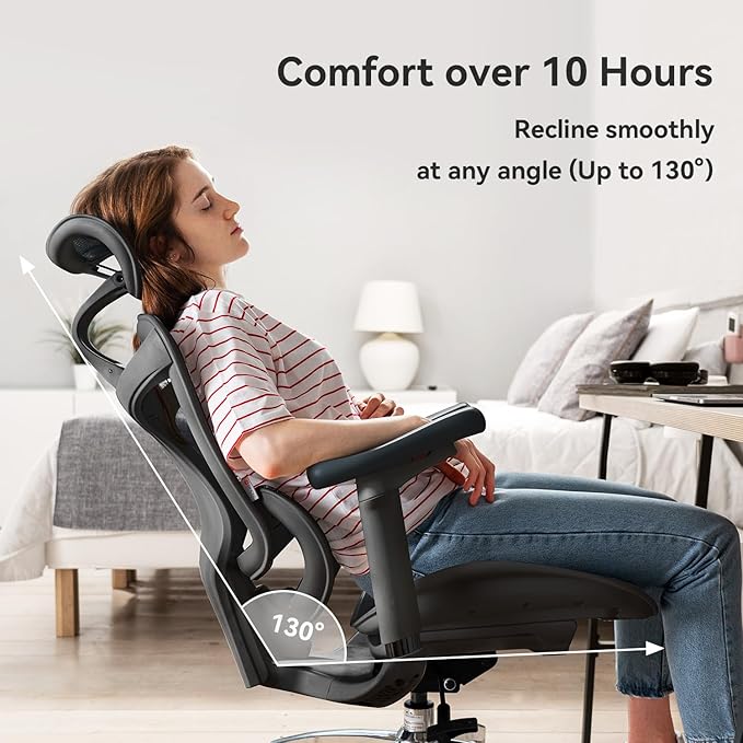 SIHOO Doro C300 Ergonomic Office Chair with Ultra Soft 3D Armrests, Dynamic Lumbar Support for Home Office Chair, Adjustable Backrest Desk Chair, Swivel Big and Tall Computer Chair Black