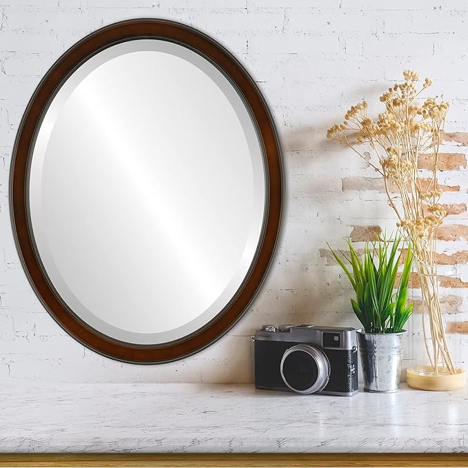 OVALCREST Oval Beveled Wall Mirror for Home Decor - Toronto Style - Walnut - 22" x 18"
