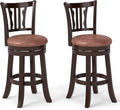 COSTWAY 26" Counter Height Stools Set of 2, Swivel High-Top Chairs with Backrest & Faux Leather Padded Seat, Rubber Wood Counter Barstools with Footrest for Kitchen, Dining Room, Pub (2,26'')