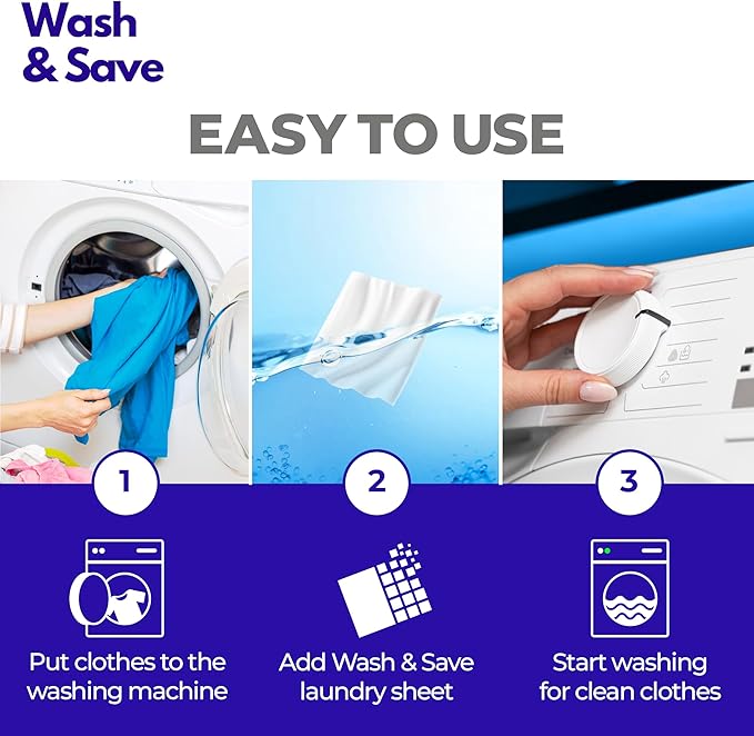 WASH & SAVE Laundry Detergent Sheets (60 Loads, 30 Sheets) | Plant Based, Eco-Friendly, Hypoallergenic Liquidless Detergent, Perfect for Travel & Dorm (Spring Fresh)