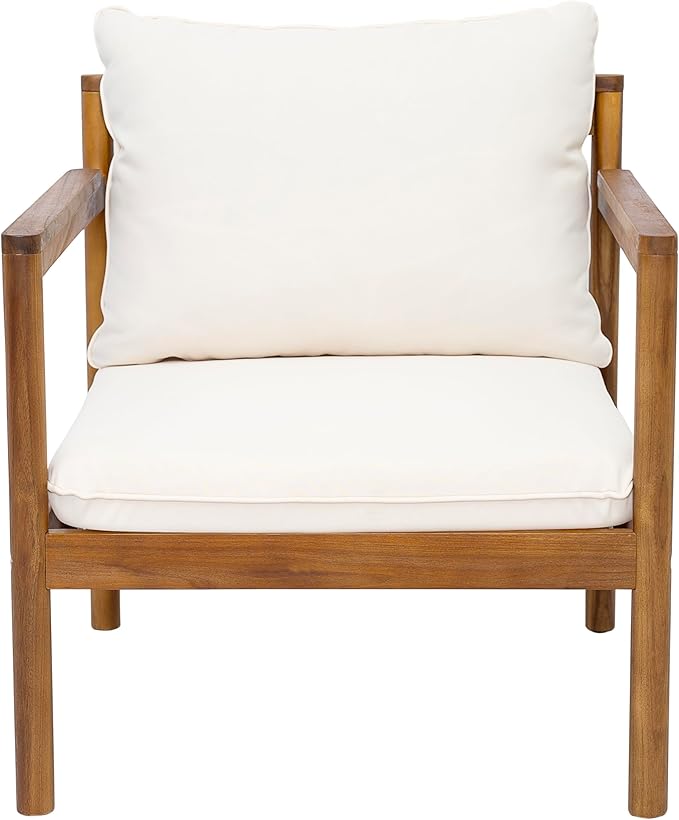 Christopher Knight Home Veera Set of 2 Acacia Wood Lounge Chair Outdoor with Rope Accent, Accent Chair with Water-Repellent Cushions, Comfy Chairs for Garden/Backyard, Patio Furniture, Teak + Cream