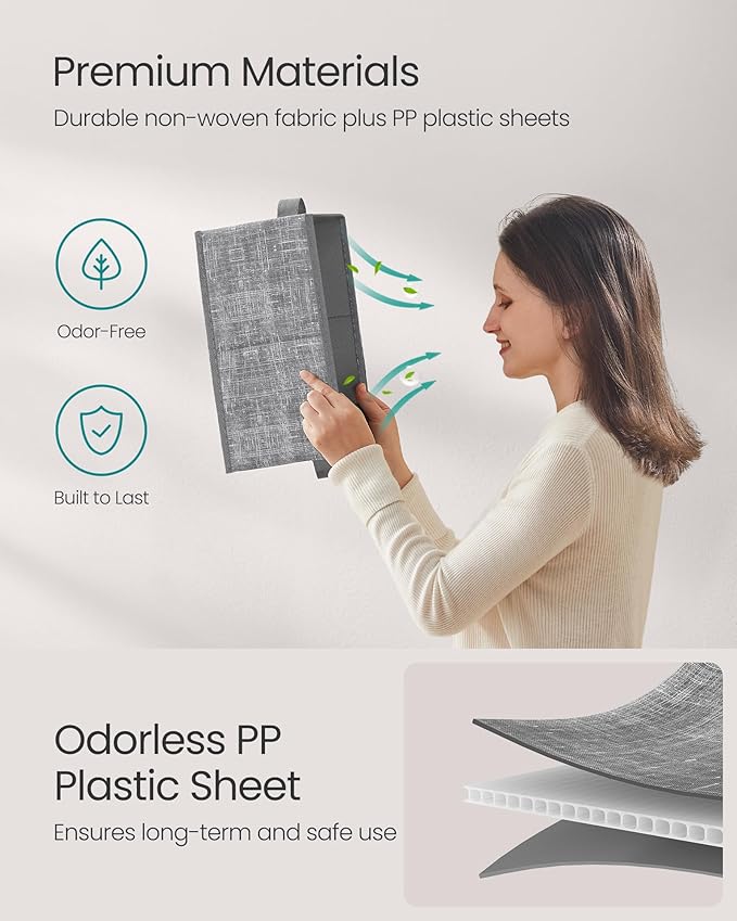 SONGMICS Storage Cubes, 11.8 x 7.9 x 5.9 Inches Non-Woven Fabric Bins with Double Handles, Set of 3, Closet Organizers for Shelves, Foldable, for Clothes, Cattail Gray UROB415G01