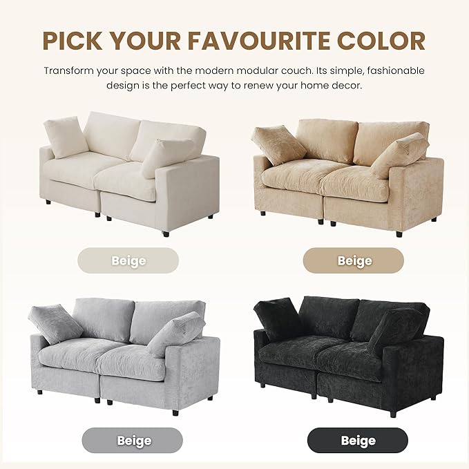 WJShome 100 Inch U Shaped Modern Sofa Modular Sectional Cloud Couch with 2 Ottoman, 4-Seat Chenille Deep Seat Couches for Living Room, Bedroom and Apartment，Black