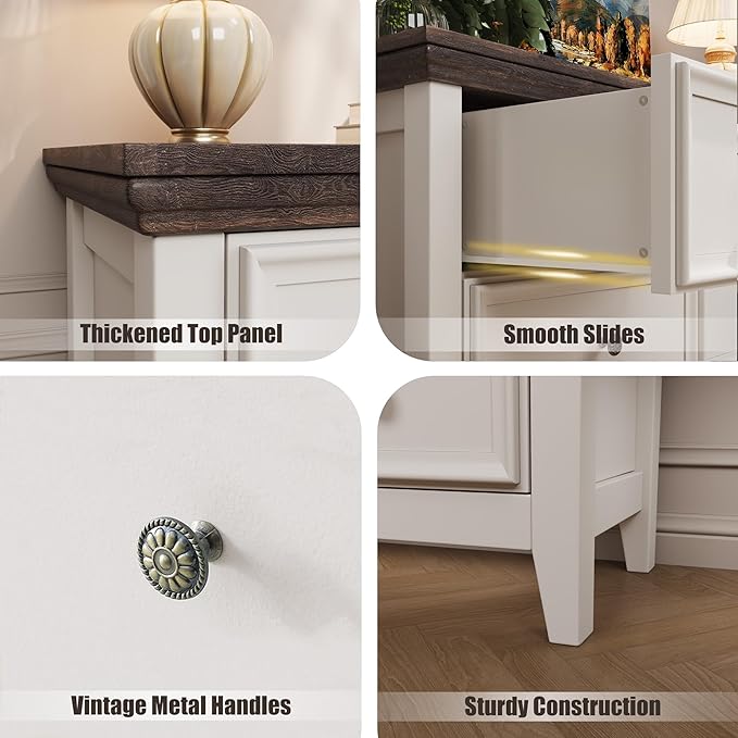 Dresser for Bedroom 6 Drawers Dresser - 47.2" Wide 6 Chest of Drawers Storage Double Cabinet as Bedfoot Organizer & Wardrobe Cabinet（Antique White & Brown）
