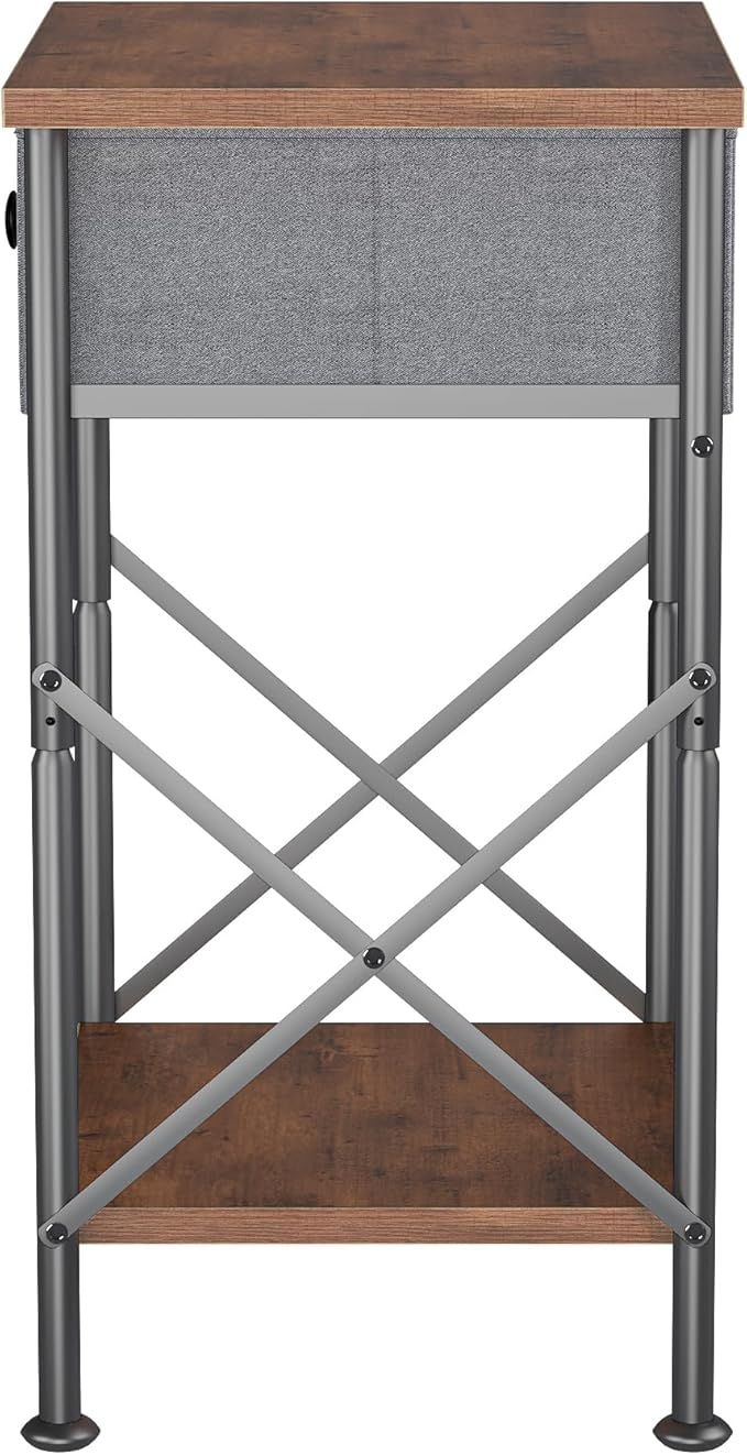 VECELO Night Stands for Bedroom Nightstand Bedside End Tables with Drawer Storage, (Set of 2), Rustic Brown