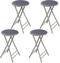 Lavish Home Counter-Height Bar Stools - Set of 4 Heavy-Duty 24-Inch Backless Folding Chairs with 225 LBS Capacity for Kitchen or Rec Room (Gray)
