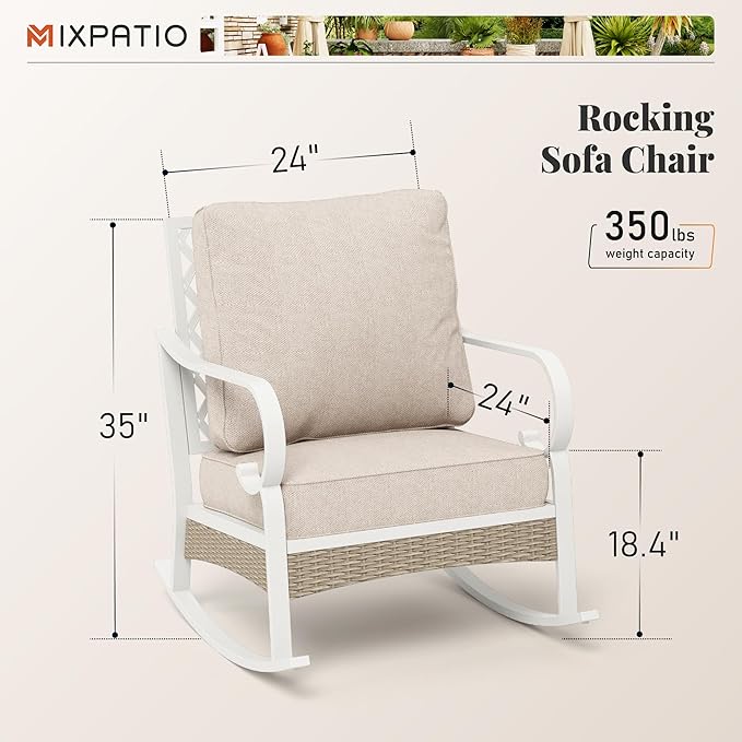 Outdoor Patio Rocking Sofa Chairs Set of 2 Steel Frame Porch Furniture with Deep Seating and 5.5" Cushions for Lawn Backyard Deck, Beige