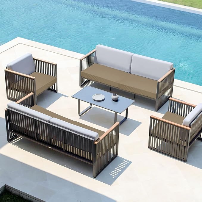 Easy-Going Waterproof Patio Cushion Covers 22x20x4 inch 4 Pack Replacement Non-Slip Outdoor Seat Cushion Slipcover with Zipper. Camel