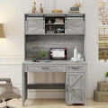 Farmhouse 47" Executive Computer Desk with 2 Drawers and Storage Cabinet, Home Office Desk with Hutch and Charging Station, Workspace for Work and Study (Grey).