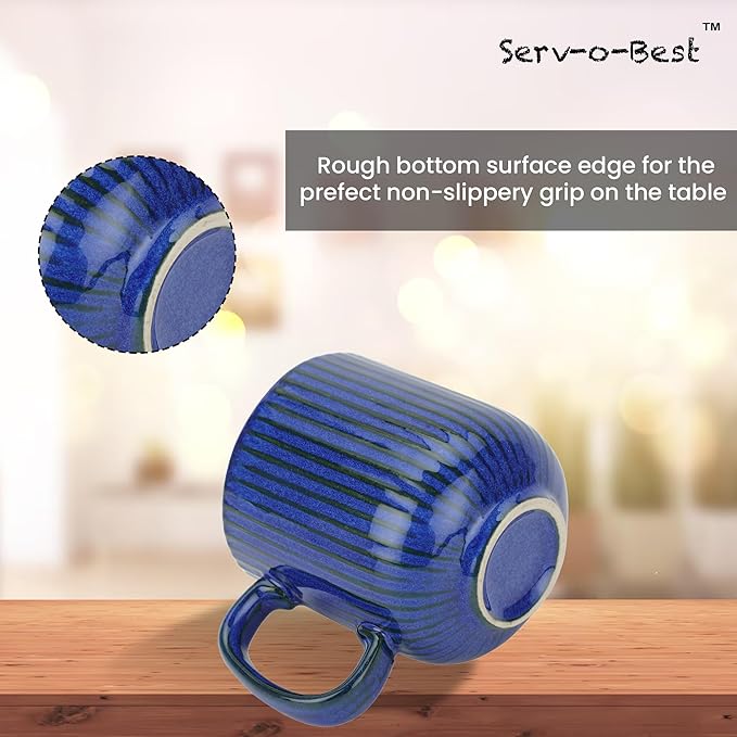 Ceramic Coffee Mugs with Handle Set – 2-Piece 11 Oz Ceramic Coffee Cups & 9" Tray, Handmade Midnight Blue Color, Microwave Safe Gift Set for Tea Lovers, Home Kitchen Décor
