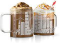 Greenline Goods – Denver, CO Skyline Glass Coffee Mugs (Set of 2), 15 oz – Etched Wrap Design