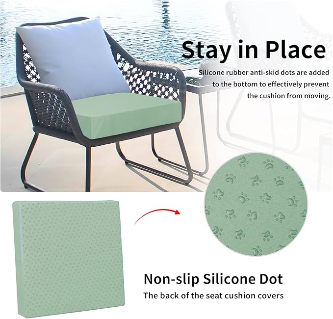 Easy-Going Waterproof Patio Cushion Covers 22x22x4 inch 4 Pack Replacement Non-Slip Outdoor Seat Cushion Slipcover with Zipper. Greyish Green