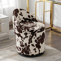 LukeAlon Linen Makeup Ottoman with Storage, Upholstered 360° Swivel Vanity Stool with Foldable Backrest Modern Cylindrical Footrest Stool for Living Room Bedroom, Cow Print