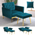 Velvet Accent Chair with Adjustable Armrests and Backrest, Button Tufted Lounge Chair, Single Recliner Armchair with Ottoman and Pillow for Living Room, Bedroom,Teal