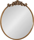 Kate and Laurel Arendahl Ornate Glam Round Mirror; 24 Inch Diameter; Gold; Dramatic Baroque Style Wall Mirror for Vintage Antique Inspired Home Decor Aesthetic