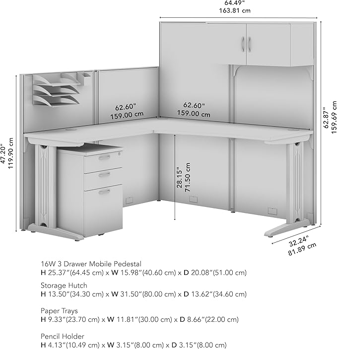 Bush Furniture BSHWC3649403STGK Hansen Cherry 65W x 65D L-Workstation with Storage and Accessory Kit