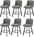 Swivel Bar Stools Set of 6, 26''H Upholstered Barstools with Backs, Modern Counter Height Bar Stool Chairs for Kitchen Island, Metal Legs, Fabric, Gray Counter Stools