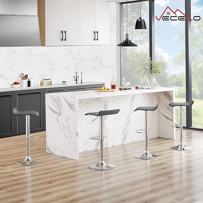 VECELO Bar Stools Set of 4, Armless Adjustable Swivel Barstools, Modern Backless Counter Height Stools for Kitchen, Island, Bar, Dark Grey