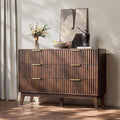 Modern 6 Drawer Dresser, Walnut, Fluted Wave Design, Rounded Corners, Mid Century Dresser TV Stand, 48" Wide Chest of Drawers for Bedroom and Living Room