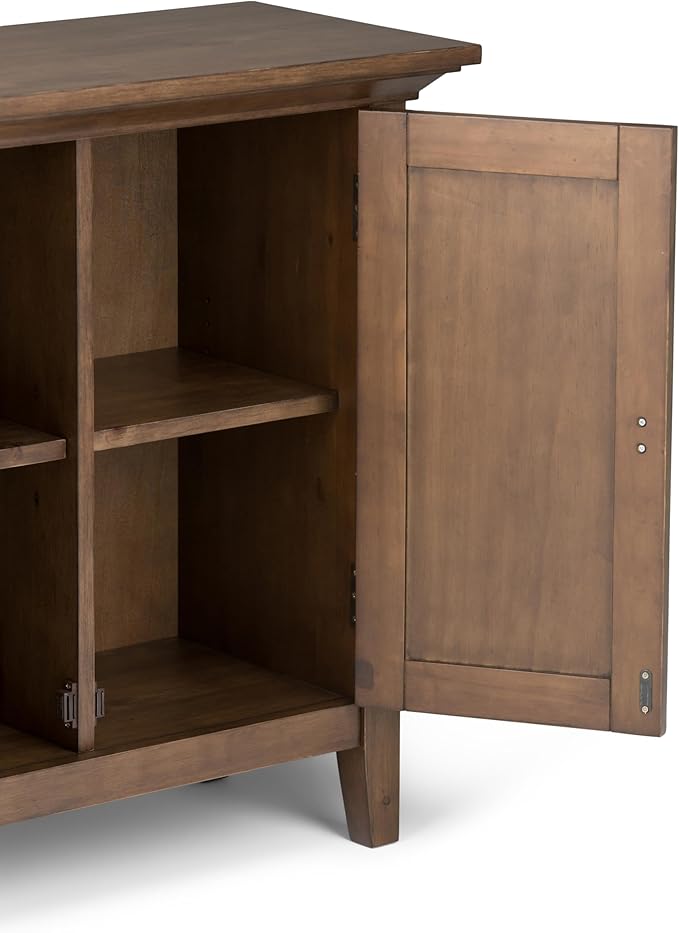 SIMPLIHOME Redmond SOLID WOOD 32 inch Wide Transitional Low Storage Cabinet in Rustic Natural Aged Brown for the Living Room, Entryway and Family Room