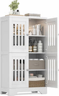 PARTPHONER Bathroom Floor Storage Cabinet with Cabinet Lights, Modern Storage Cabinet with 4 Doors and Adjustable Shelves, Buffer Hinges, White Pantry Cabinet for Living Room & Kitchen