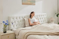 Kingfun Tufted Upholstered King Size Bed Headboard in Modern Button Design, Adjustable Solid Wood Head Board, Premium Velvet Fabric Padded Headboards in Bedroom (White)
