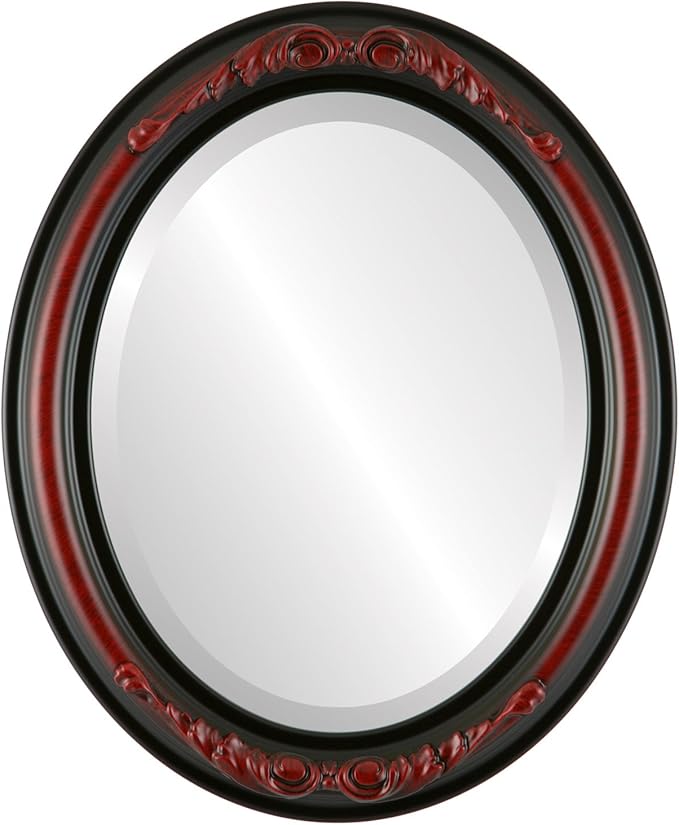 OVALCREST Oval Beveled Wall Mirror for Home Decor - Florence Style - Vintage Cherry - 34" x 24"