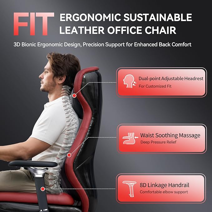 EMIAH Ergonomic Office Chair with Foot Rest Electric Reclining Office Chair with Adjustable Headrest, 8D Coordinated Armrests High Back Computer Chair with Lumbar Support（Red）