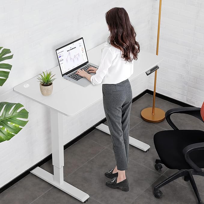 farexon Electric Standing Desk Adjustable Height, 63x24 Inches Computer Desk with Rolling Wheels, Mouse Pad,Multifunctional Stand up Desk for Home/Office(White)