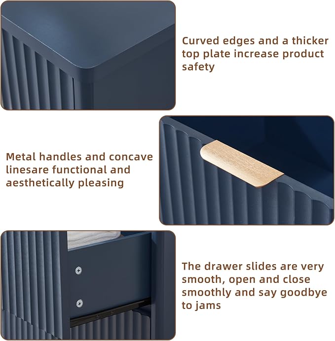 LEYAOYAO Fluted 5 Drawers Dresser Set of 2, 41" Tall Modern Chest of Drawers with Metal Handle, Curved Profile Dresser TV Stand, Wooden Drawer Organizer for Bedroom, Living Room, Hallway, Navy Blue