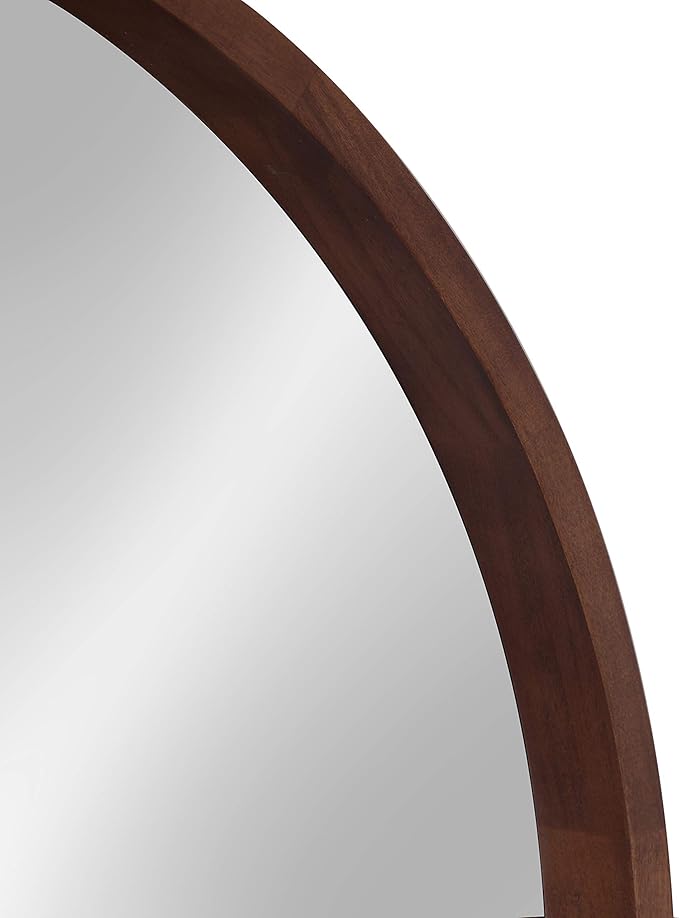 Kate and Laurel Hutton Round Decorative Wood Frame Wall Mirror, 30 Inch Diameter, Walnut