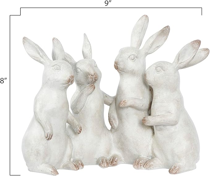 Creative Co-op EC0147 Whitewashed Polyresin Bunny Rabbit Quartet Figures and Figurines, White