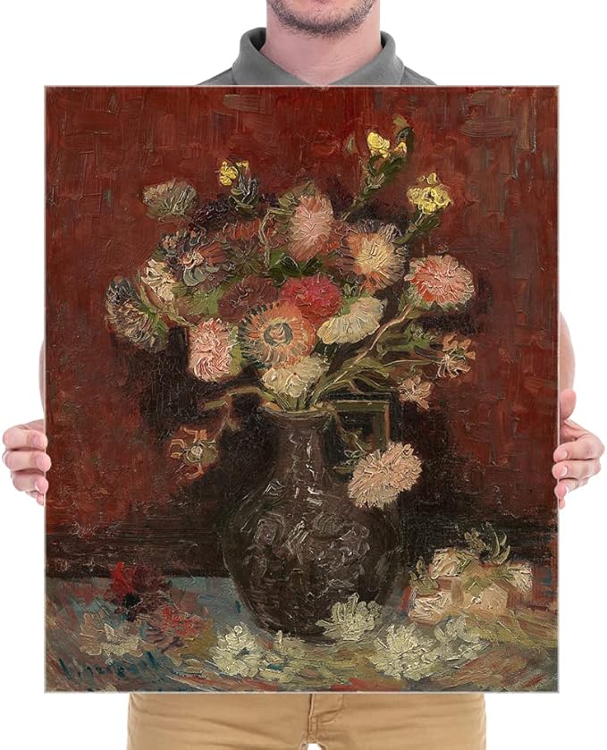 Wieco Art Vase with Chinese Asters and Gladioli Large Canvas Prints Wall Art by Van Gogh Famous Oil Paintings Reproduction Modern Abstract HD Flowers Artwork Pictures for Living Room Home