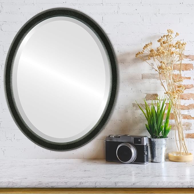 OVALCREST Oval Beveled Wall Mirror for Home Decor - Toronto Style - Black Silver - 18" x 14"
