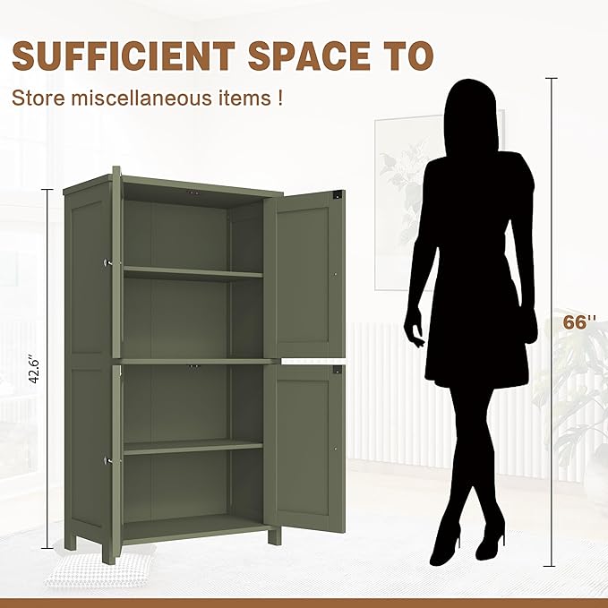 Nuturelly Bathroom Floor Storage Cabinet, Bathroom Organizers and Storage with Top Board & Metal Handles for Kitchen, Green